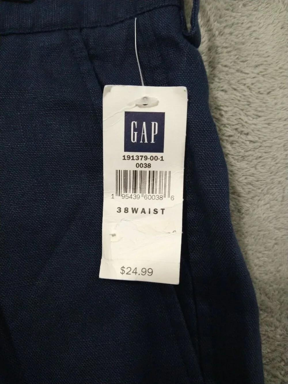 Gap Chino Shorts Mens 38 Blue Linen Pleated High Rise